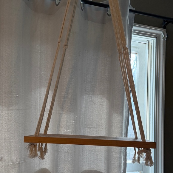 Other - Macrame Hanging Shelf - Natural Wood & Cream Cotton plant shelf